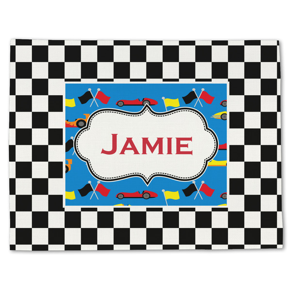 Custom Checkers & Racecars Single-Sided Linen Placemat - Single w/ Name or Text