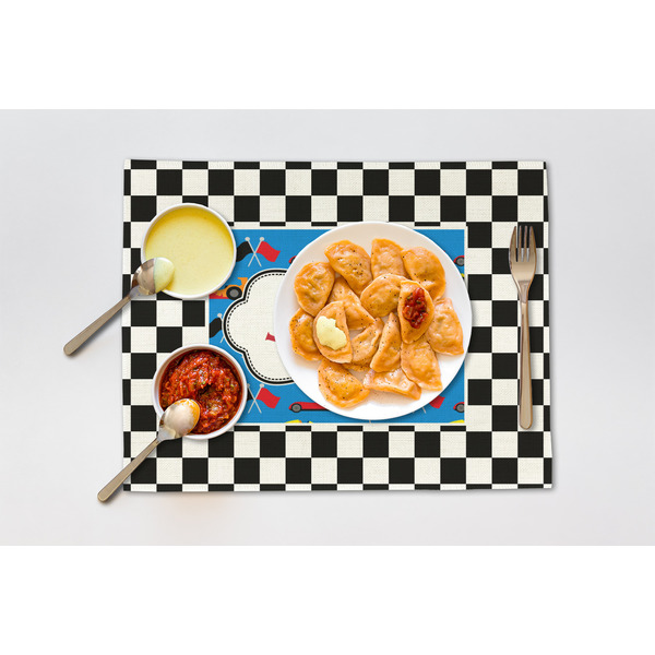 Checkers & Racecars Linen Placemat - Lifestyle (single)