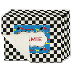 Checkers & Racecars Single-Sided Linen Placemat - Set of 4 w/ Name or Text