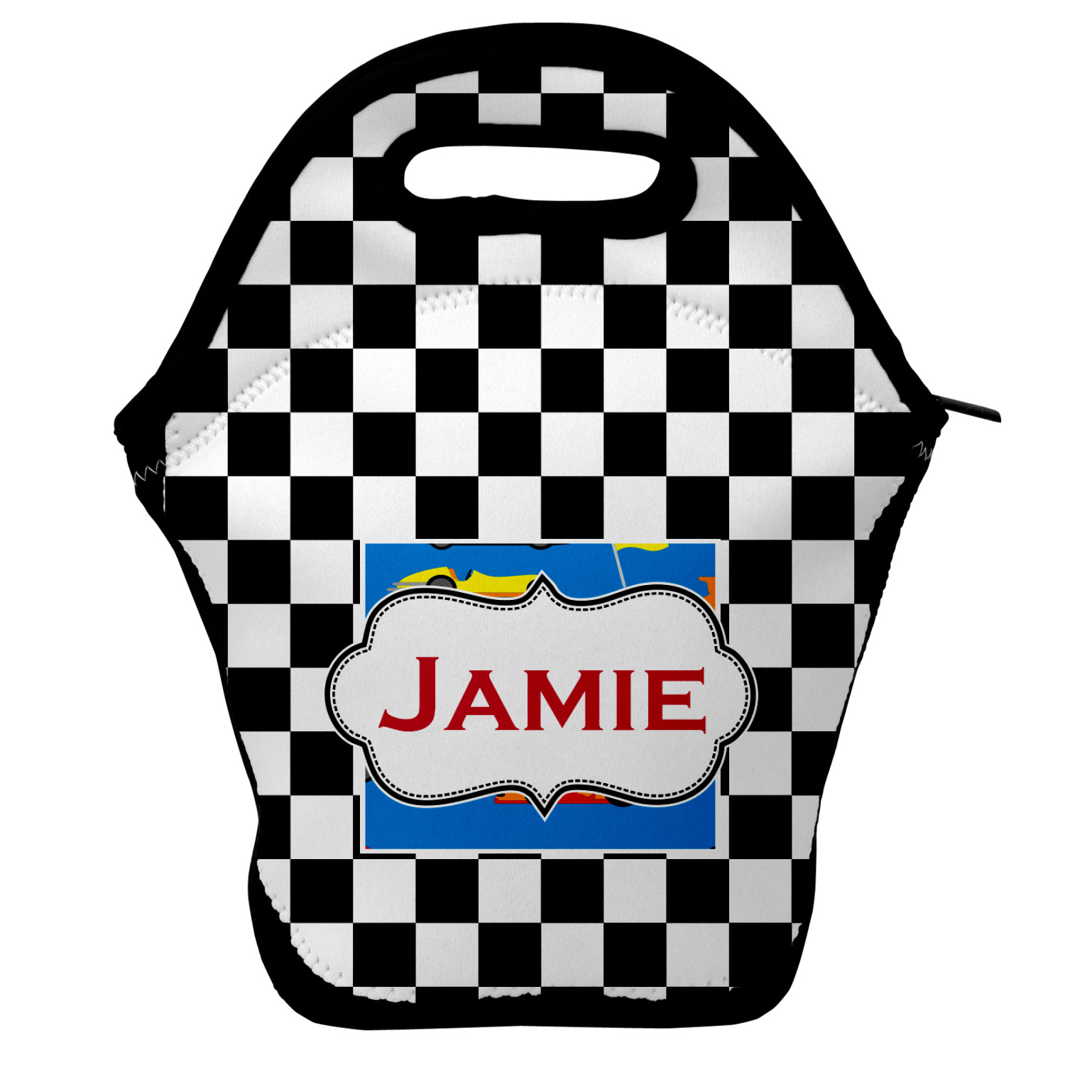 Custom Checkers & Racecars Lunch Bag w/ Name or Text YouCustomizeIt