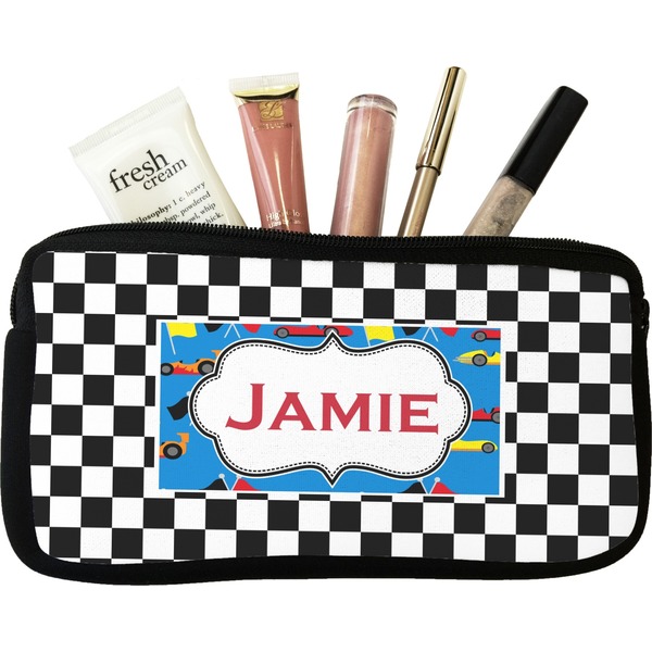 Custom Checkers & Racecars Makeup / Cosmetic Bag - Small (Personalized)