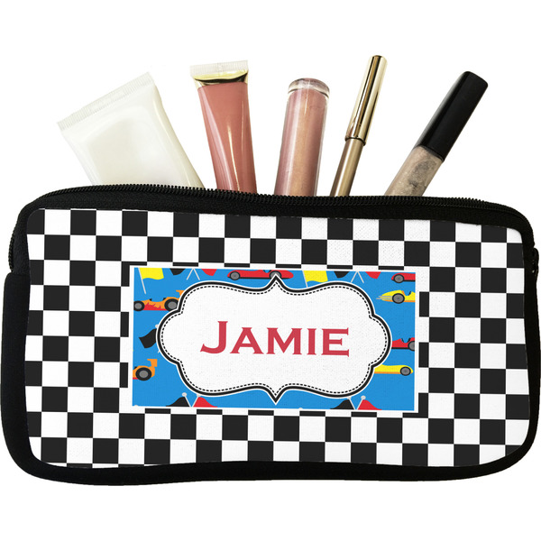 Custom Checkers & Racecars Makeup / Cosmetic Bag - Small (Personalized)
