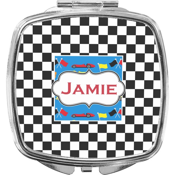 Custom Checkers & Racecars Compact Makeup Mirror (Personalized)
