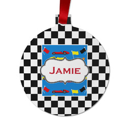 Checkers & Racecars Metal Ball Ornament - Double Sided w/ Name or Text