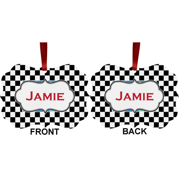 Checkers & Racecars Metal Benilux Ornament - Front and Back (APPROVAL)