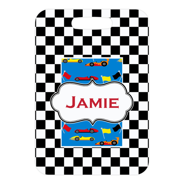 Checkers & Racecars Metal Luggage Tag - Front Without Strap