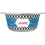 Checkers & Racecars Stainless Steel Dog Bowl - Small (Personalized)