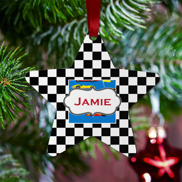 Checkers & Racecars Metal Star Ornament - Lifestyle