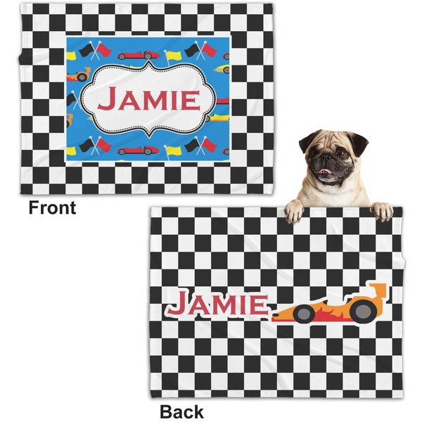 Checkers & Racecars Microfleece Dog Blanket - Regular - Front & Back
