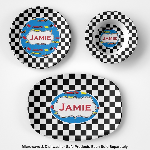 Checkers & Racecars Microwave & Dishwasher Safe CP Plastic Dishware - Group