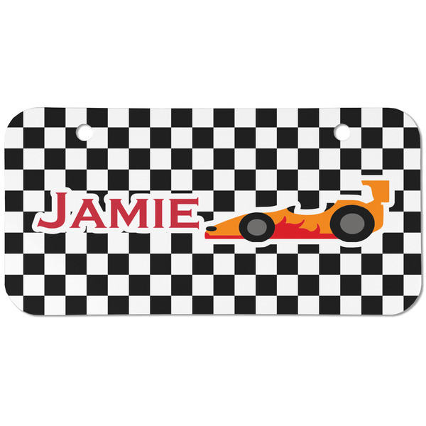 Custom Checkers & Racecars Mini/Bicycle License Plate (2 Holes) (Personalized)