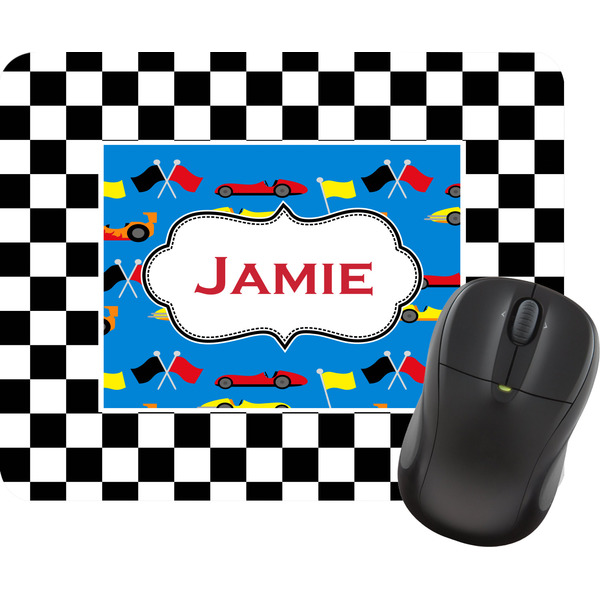 Custom Checkers & Racecars Rectangular Mouse Pad (Personalized)