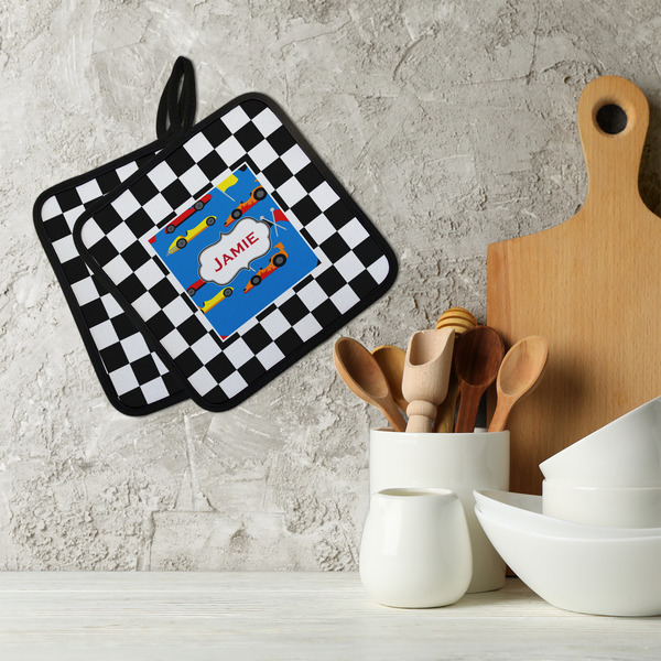 Checkers & Racecars Neoprene Pot Holder - Set of 2  LIFESTYLE