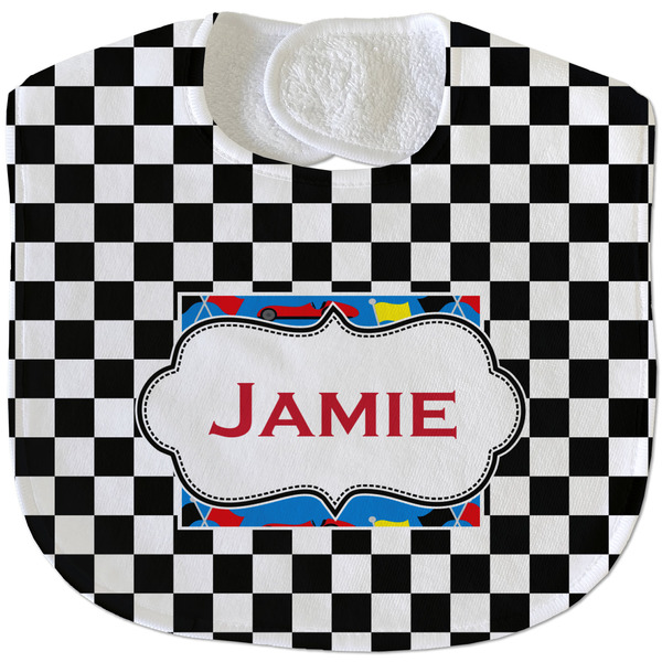Checkers & Racecars New Baby Bib - Closed and Folded