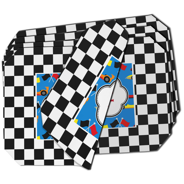 Custom Checkers & Racecars Dining Table Mat - Octagon - Set of 4 (Double-SIded) w/ Name or Text