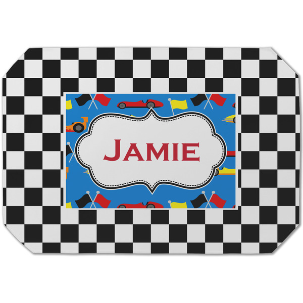 Custom Checkers & Racecars Dining Table Mat - Octagon (Single-Sided) w/ Name or Text