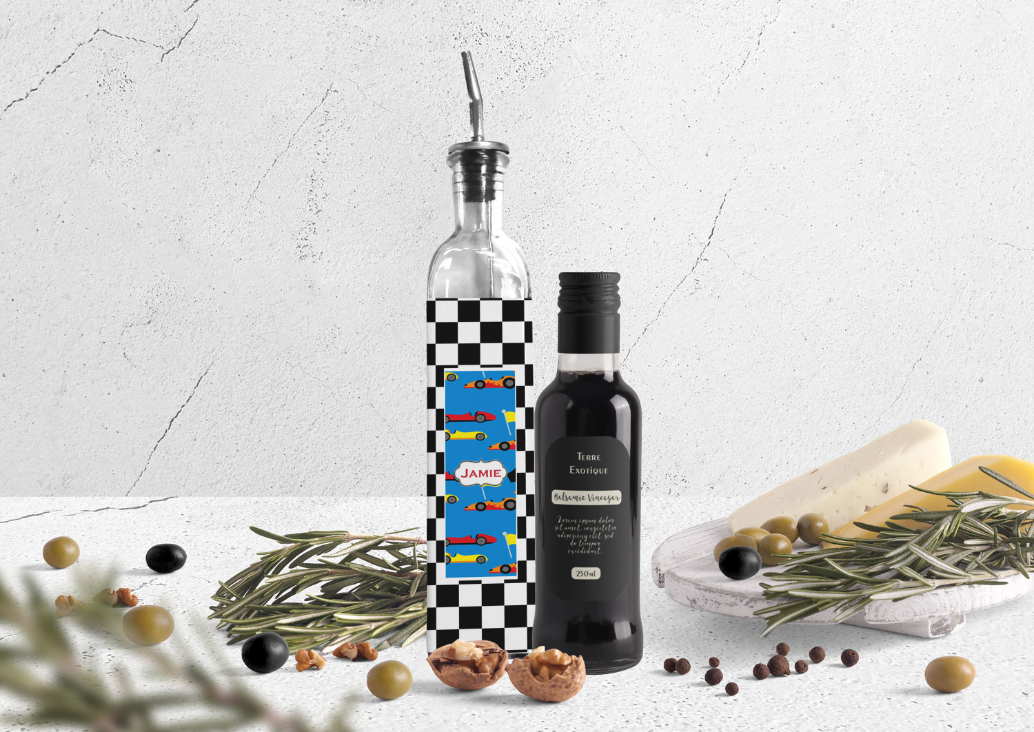 Custom Checkers & Racecars Oil Dispenser Bottle (Personalized