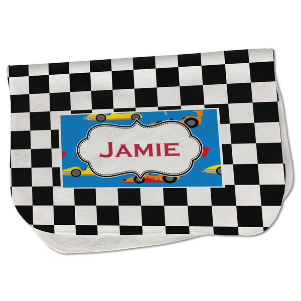 Custom Checkers & Racecars Burp Cloth - Fleece w/ Name or Text