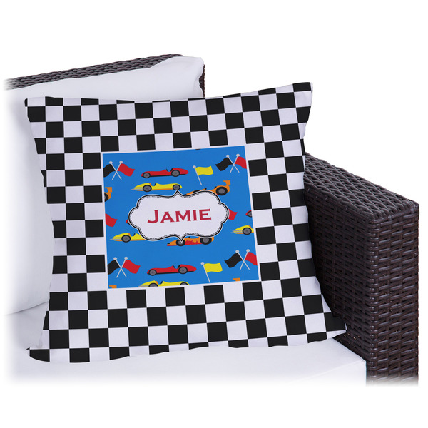 Custom Checkers & Racecars Outdoor Pillow - 16" (Personalized)