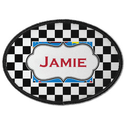 Checkers & Racecars Iron On Oval Patch w/ Name or Text