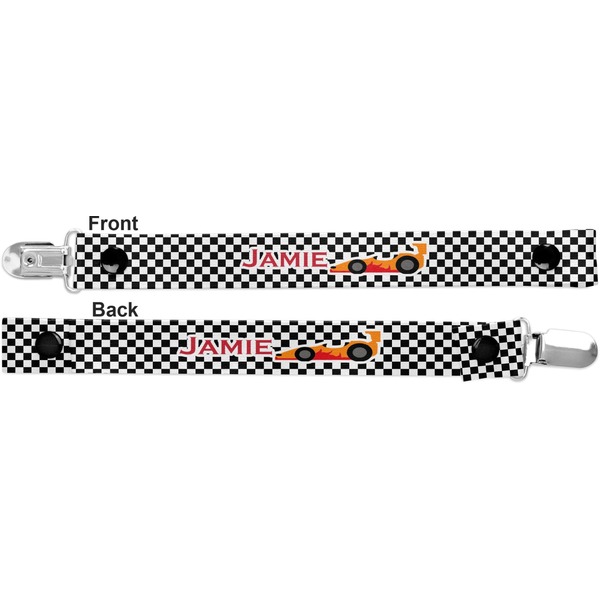 Checkers & Racecars Pacifier Clip - Front and Back