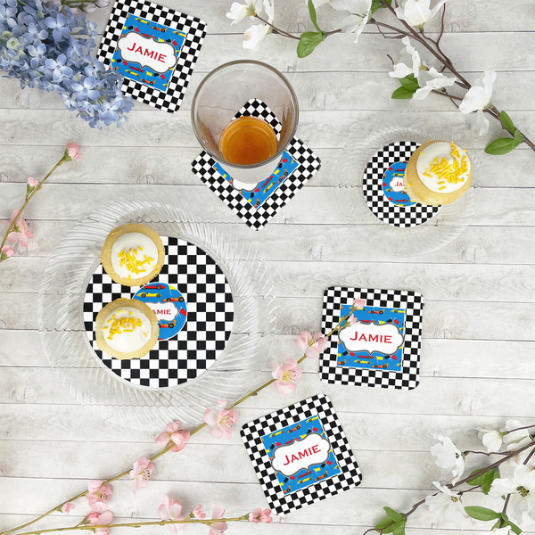 Checkers & Racecars Paper Coasters - In Context