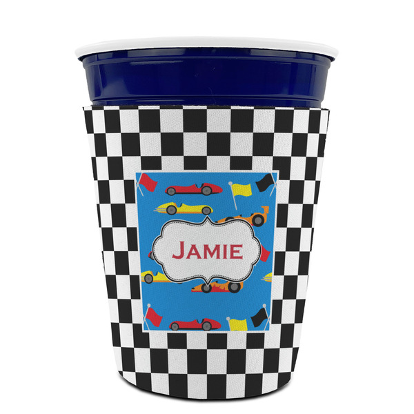 Checkers & Racecars Party Cup Sleeves - without bottom - FRONT (on cup)