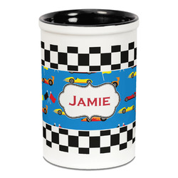 Checkers & Racecars Ceramic Pencil Holders - Black