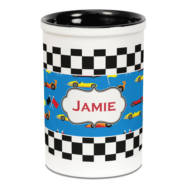 Checkers & Racecars Pencil Holder - Black