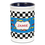 Checkers & Racecars Ceramic Pencil Holders - Blue