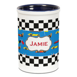 Checkers & Racecars Ceramic Pencil Holders - Blue