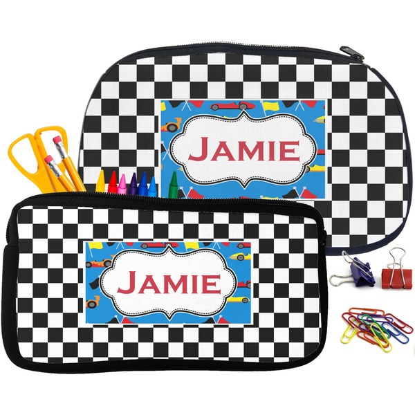 Checkers & Racecars Pencil / School Supplies Bags Small and Medium
