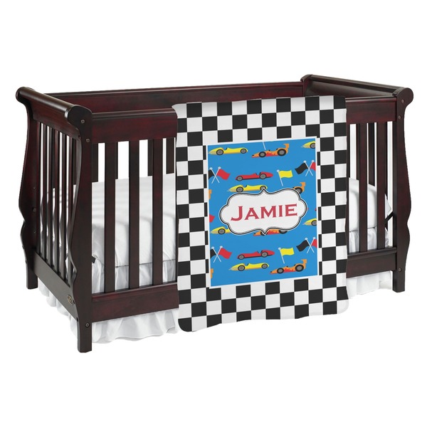 Custom Checkers & Racecars Baby Blanket (Single Sided) (Personalized)