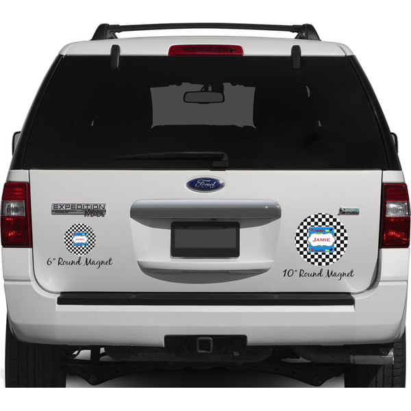 Checkers & Racecars Personalized Car Magnets on Ford Explorer