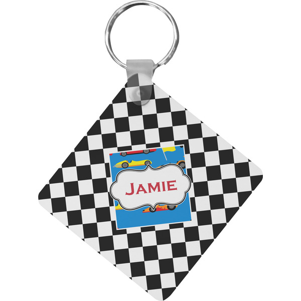 Custom Checkers & Racecars Diamond Plastic Keychain w/ Name or Text