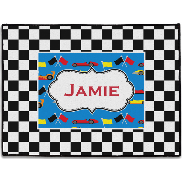 Custom Checkers & Racecars Door Mat - 24"x18" (Personalized)