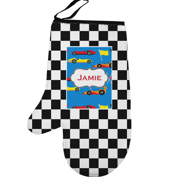 Checkers & Racecars Personalized Oven Mitt - Left