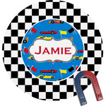 Checkers & Racecars Round Fridge Magnet (Personalized)