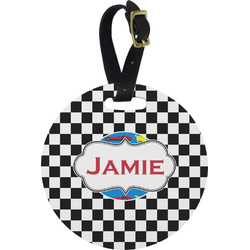 Checkers & Racecars Plastic Luggage Tag - Round (Personalized)