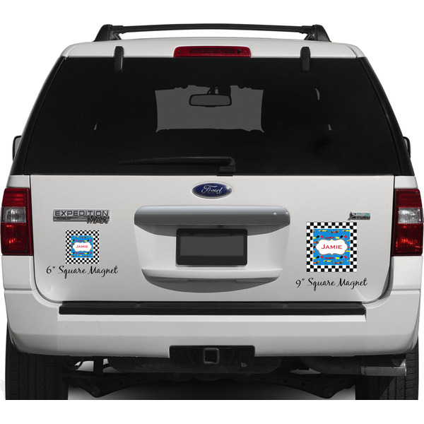 Checkers & Racecars Personalized Square Car Magnets on Ford Explorer