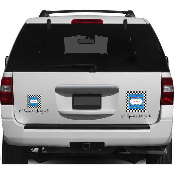 Checkers & Racecars Personalized Square Car Magnets on Ford Explorer