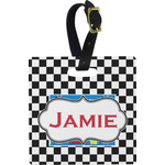Checkers & Racecars Plastic Luggage Tag - Square w/ Name or Text