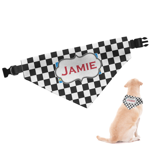 Custom Checkers & Racecars Dog Bandana - XLarge (Personalized)
