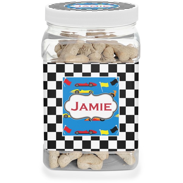 Custom Checkers & Racecars Dog Treat Jar (Personalized)