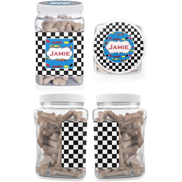 Checkers & Racecars Pet Treat Jar - Multiple Angles
