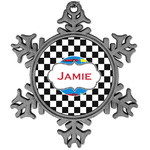 Checkers & Racecars Vintage Snowflake Ornament (Personalized)