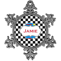 Checkers & Racecars Vintage Snowflake Ornament (Personalized)