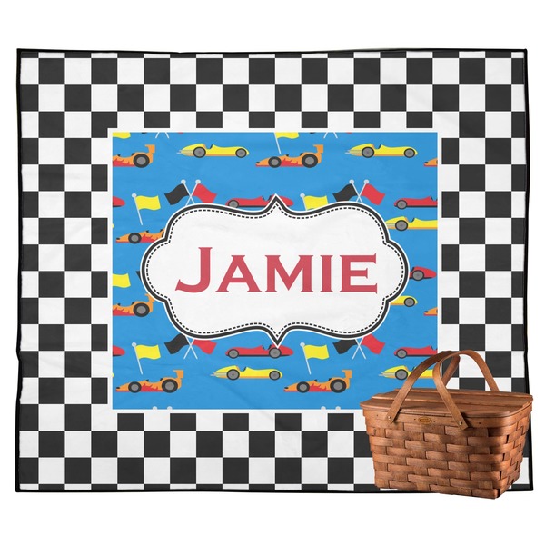 Custom Checkers & Racecars Outdoor Picnic Blanket (Personalized)