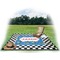 Checkers & Racecars Picnic Blanket - with Basket Hat and Book - in Use