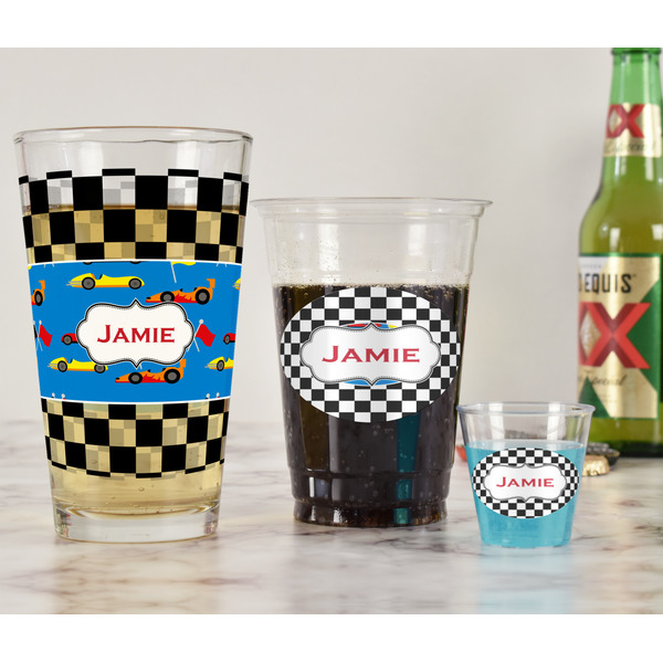 Checkers & Racecars Pint Glass - Full Fill w Transparency - In Context